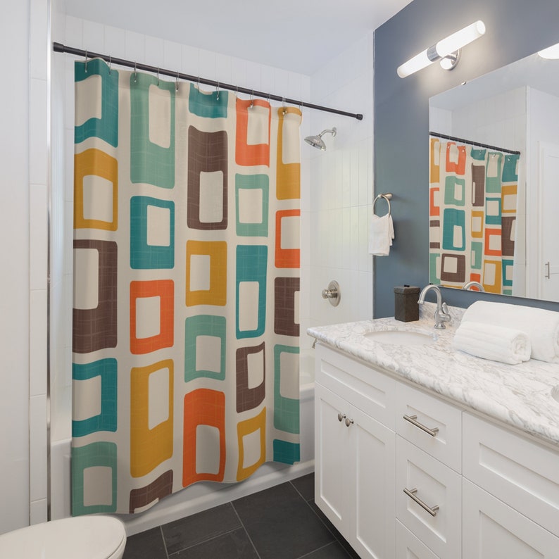 Shower Curtain Retro Mid Century Modern Bathroom Curtain Atomic ...
