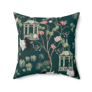 Chinoiserie Throw Pillow Cover Birds Pillow Cover Flower Dark Cushion Accent Chinoiserie Print Asian Japanese Crane Chinoiserie Decor