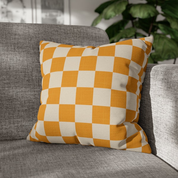 Checkered Pillow Case Mustard Yellow Checkerboard Pillow Cover Retro Checker Print Preppy Funky Minimalist Throw Pillow Decorative Cushion