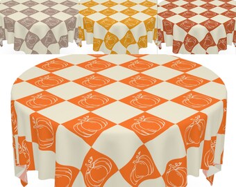 Fall Tablecloths Orange Pumpkin Holiday Checked Tablecloth Fall Pumpkin Decor Table Decoration  Farmhouse Rust Checkered Square Tablecloth