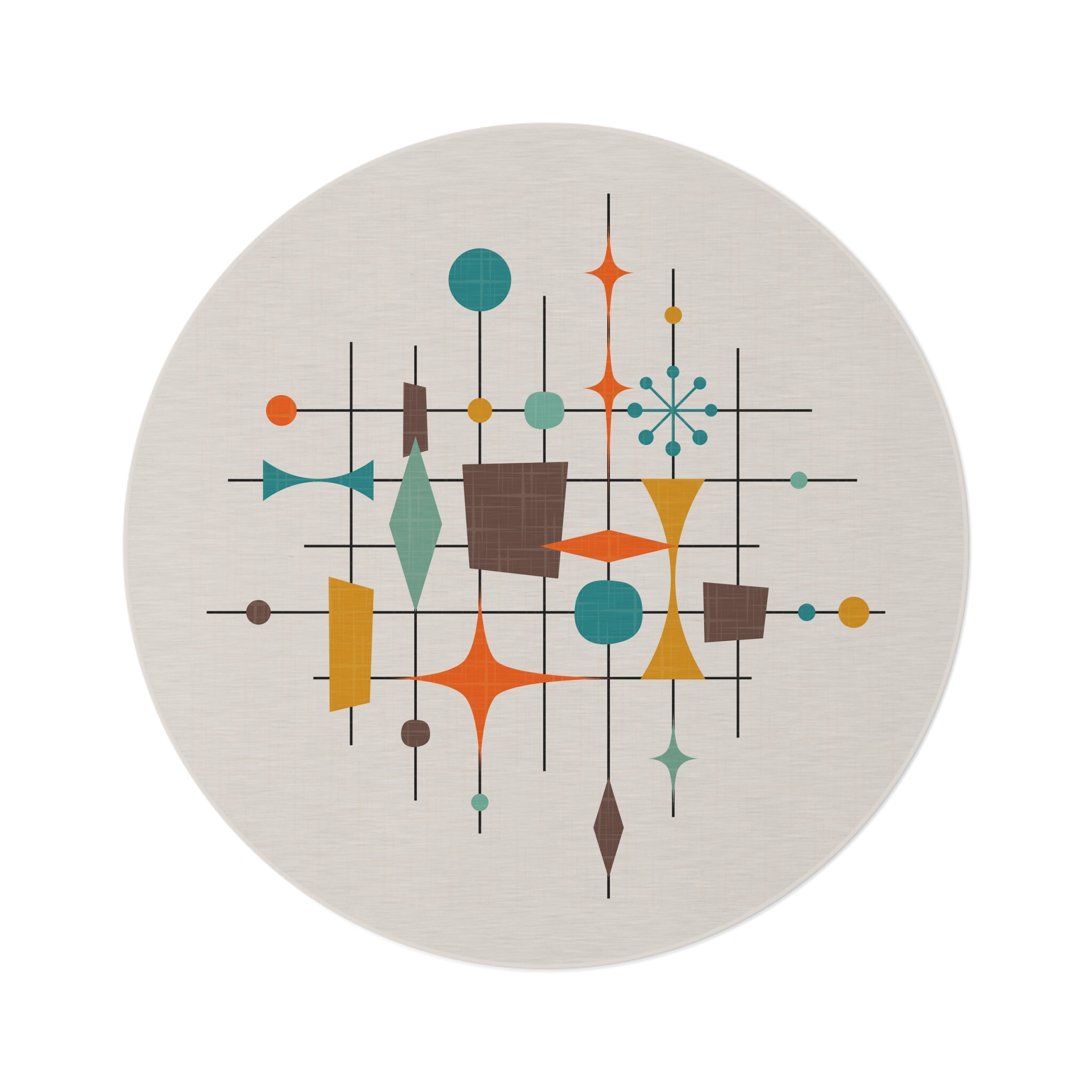 Round Rug Mid Century Modern Area Rug for Living Room Bedroom Retro ...