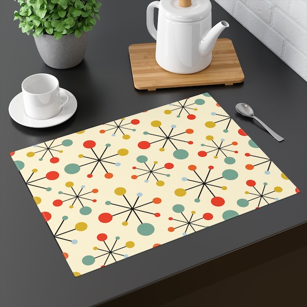 Mid Century Placemat Atomic Starburst Placemat Abstract Retro Dining Table Decor 1960s 1950s Vintage Tbale Accessories MCM Placemat Modern