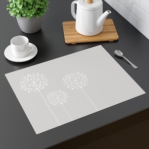Light Grey Placemat Dandelion Scandi Style Dining Table Decor Cotton Placemat Abstract Modern Flowers Placemat Scandinavian Kitchen Decor