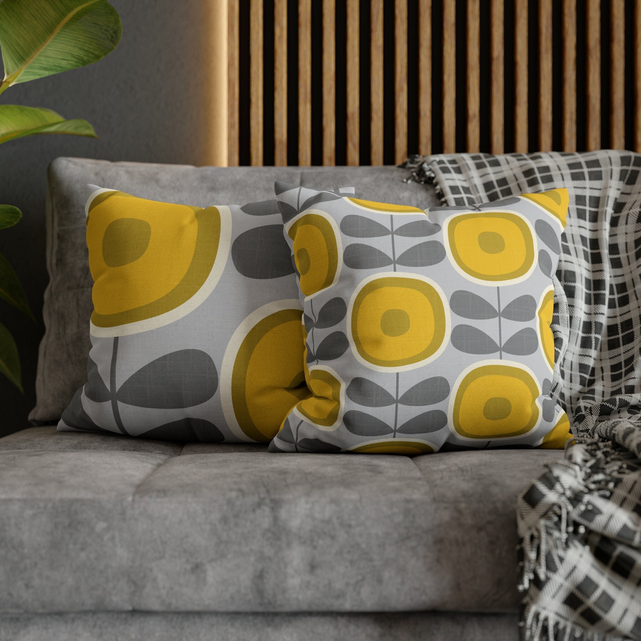 Set of Yellow Mustard Ochre Grey Chenille Geometric 18
