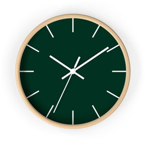 Reloj de pared verde oscuro Reloj de pared minimalista clásico Reloj redondo moderno de madera Reloj silencioso decorativo Verde oscuro Decoración para el hogar Colgante de pared