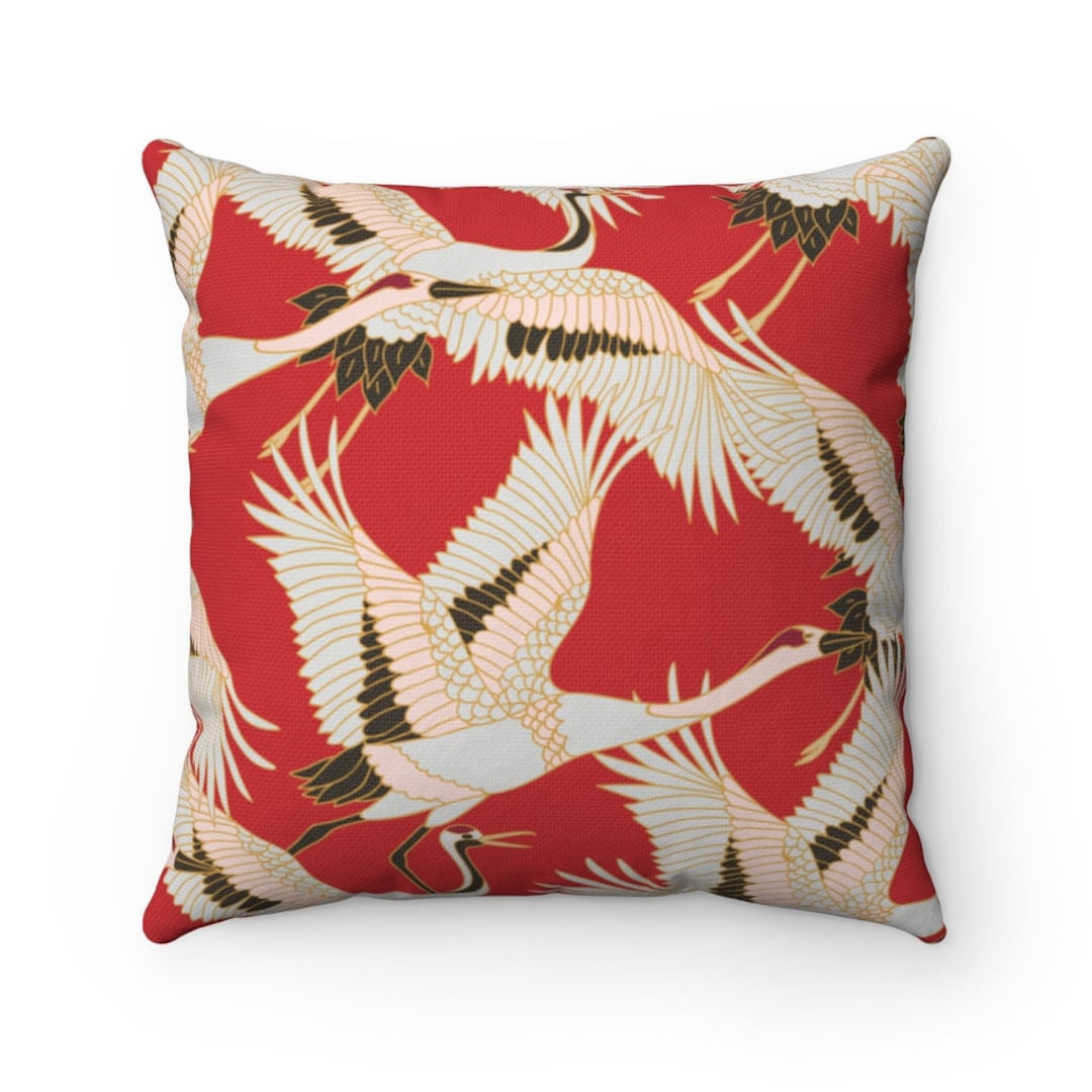 Japanese Crane Throw Pillow Case Red Home Decor Asian Pillow Cover