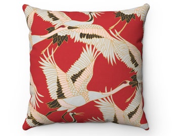 Japanese Crane Throw Pillow Case Red Home Decor Asian Pillow Cover Oriental Birds Flying Crane Cushion Chinoiserie Japan House Chinese