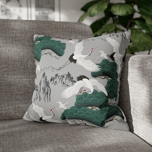 Japanese Crane Pillow Case Cranes Throw Pillow Japanese Decor Japanese Throw Pillow Cranes Asian Decor Chinoiserie Cushion