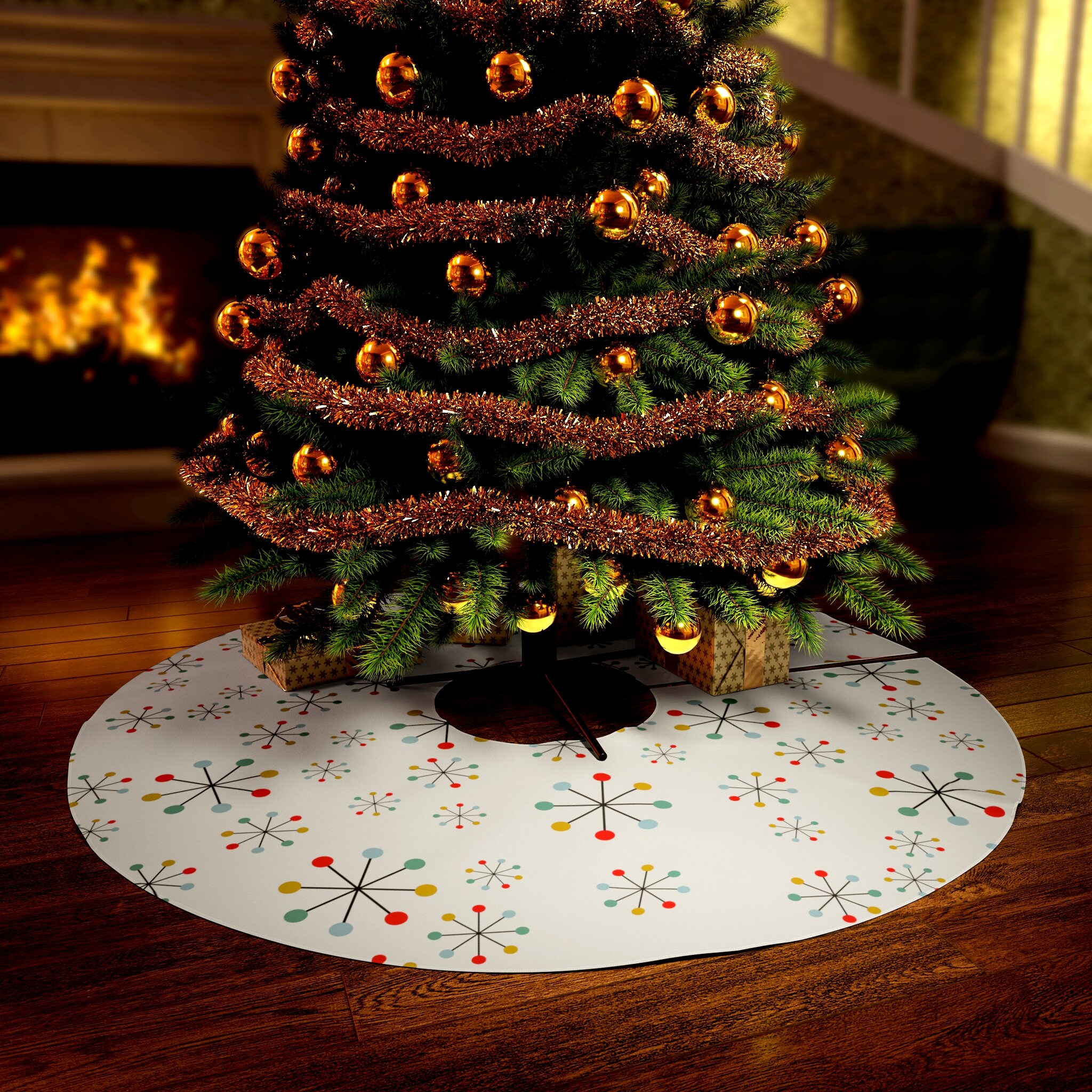 ミッドセンチュリーモダンクリスマスツリースカート、アトミックスター