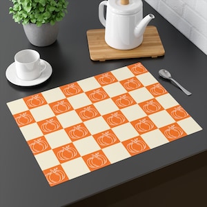 Pumpkin Placemat Fall Thanksgiving Dining Table Decor Autumn Halloween Table Placemat Burnt Orange Placemat Checkered Home Decor