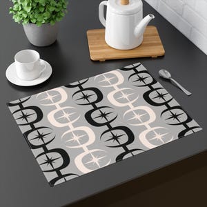 Gray Abstract Placemat Mid Century Modern Atomic Age Placemat Retro Dining Table Decor 1960s 1950s Vintage Table Accessories MCM Placemat