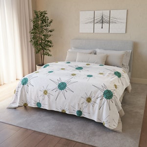 Atomic Starburst Fleece Blankets Mid Century Modern Couch Throw Blanket Retro Abstract Cozy Vintage Soft Blanket MCM Mid Mod Home Decor Sofa