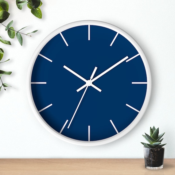 Navy Blue Wall Clock Classic Minimalist Wall Clock Wooden - Etsy