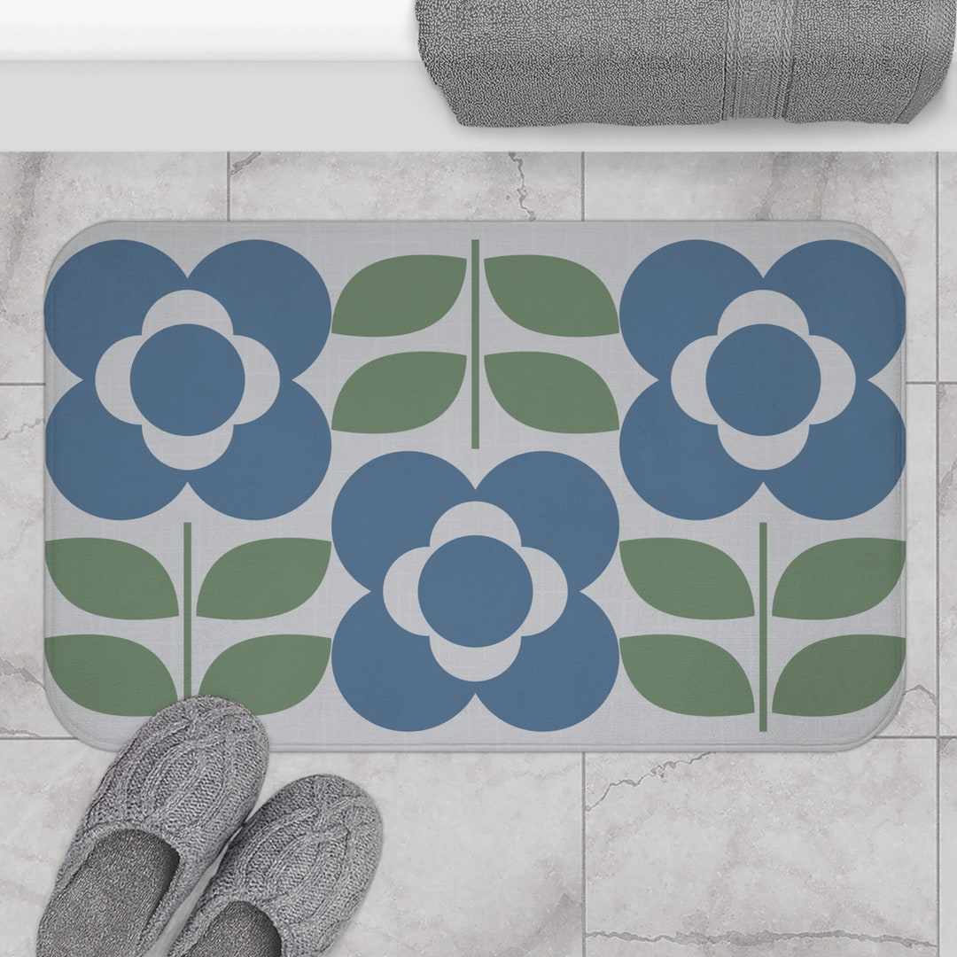 Scandinavian Bath Mat Mid Century Modern Bathroom Mat Abstract Flowers ...