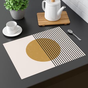 Mustard Abstract Placemat Minimalist Scandinavian Style Dining Table Decor Cotton Geometric Placemat Scandinavian Contemporary Kitchen Decor