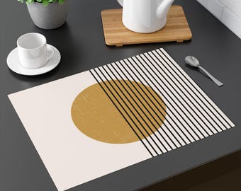 Mosterd abstracte placemat minimalistische eettafeldecor in Scandinavische stijl katoen geometrische placemat Scandinavische hedendaagse keukendecoratie