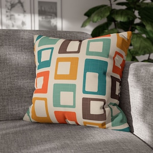 Retro Pillow Case Mid Century Modern Geometric Abstract Sofa Cushion Cover Vintage Atomic Age Home Decor Orange Blue Brown MCM Throw Pillow
