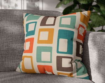 Retro Pillow Case Mid Century Modern Geometric Abstract Sofa Cushion Cover Vintage Atomic Age Home Decor Orange Blue Brown MCM Throw Pillow
