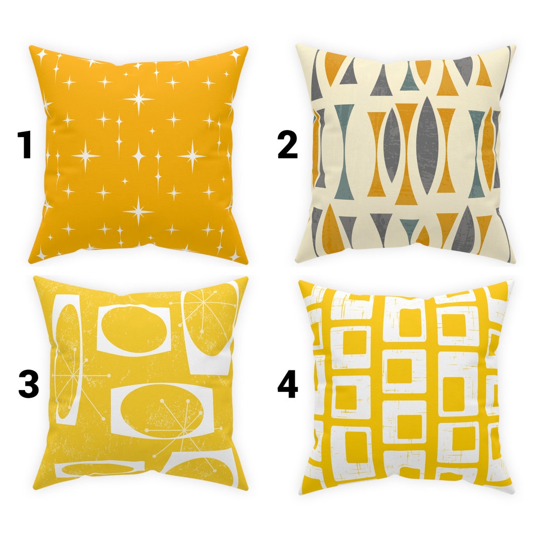 Mustard Yellow Pillow Covers Retro Mid Century Modern Atomic Starburst Pillow Case MCM Home
