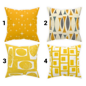 Mustard Yellow Pillow Covers Retro Mid Century Modern Atomic Starburst Pillow Case MCM Home Decor Space Age Cushion 60s 70s Throw Pillow