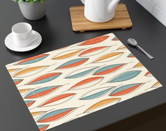 Abstracte placemat halverwege de eeuw moderne retro stijl placemat oranje blauw midden eeuw eettafel decor jaren 60/50 vintage accessoires MCM placemat