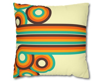 Mid Century Modern Pillow Case Retro Cushion Cover Lines Circles Abstract Throw Pillow 1950s 1960s Atomic Age Home Decor Geometric Pillow