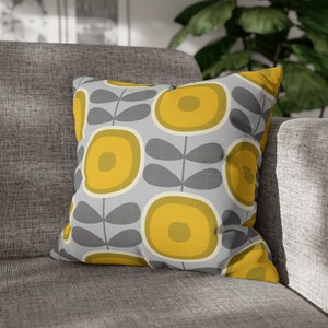 Scandinavian Flower Pillow Case Abstract Dandelion Cushion MCM Retro Mid Century Throw Pillow Cover Gray Mustard Yellow Scandi Home Decor 2 leaves pattern