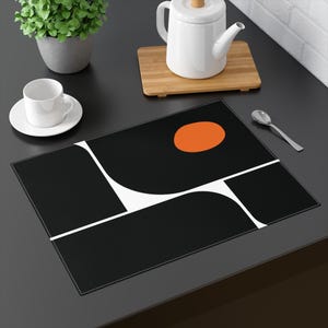 Black Orange Placemat Retro Mid Century Modern Dining Table Decor