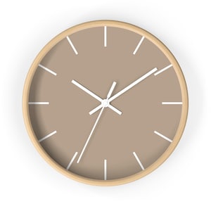 Taupe Wall Clock Neutral Scandinavian Classic Clock Minimalist Wooden Modern Round Decorative Silent Clock Taupe Home Decor Wall Hanging