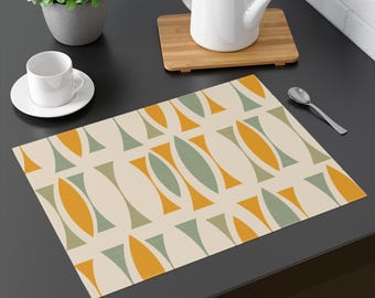 Halverwege de eeuw moderne placemat mosterdsalie retro placemat geometrisch abstract midden eeuw eettafel decor retro jaren 60/50 vintage accessoire