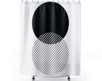 Polyester Shower Curtain Black Gray Geometric Design