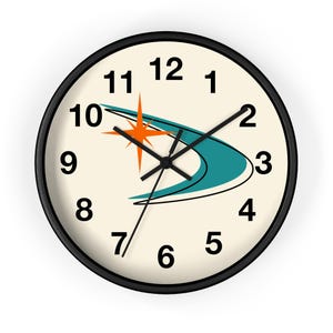 Mid Century Wall Clock Retro 1950s 60s Atomic Wall Clock MCM Decor Orange Blue Abstract Home Decor Atomic Starbust Wall Hangings