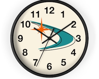 Mid Century Wall Clock Retro 1950s 60s Atomic Wall Clock MCM Decor Orange Blue Abstract Home Decor Atomic Starbust Wall Hangings