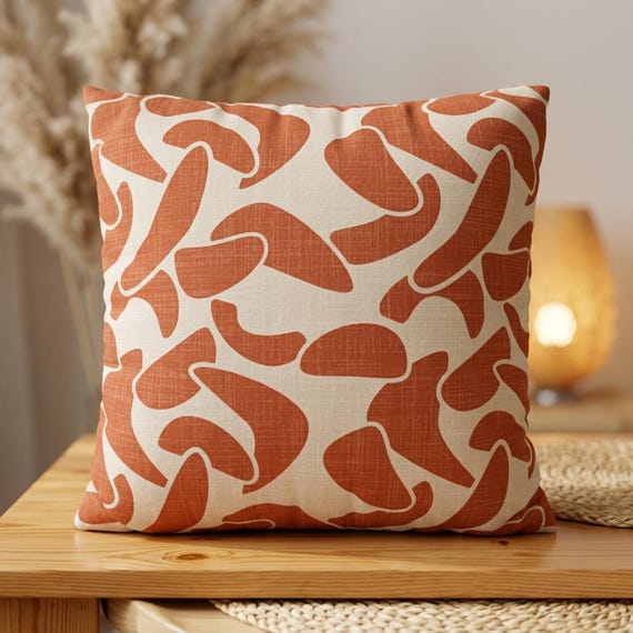 Mid Century Modern Kissenbezug, Terracotta Abstrakt, Rostorange Organische Formen Retro Wohndeko