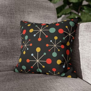 Black Throw Pillow Cover Abstract Cushion Decorative Pillow Retro Mid Century Home Decor Accent Pillow Starburst Atomic Space Age Accent MCM