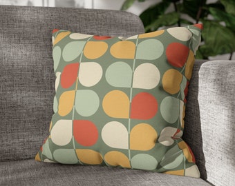 Retro Pillow Cover Green Mid Century Pillow Flower Stem Leaf Geometric Pillow Scandinavian Abstract Throw Pillow Multicolor Retro Decor 60s