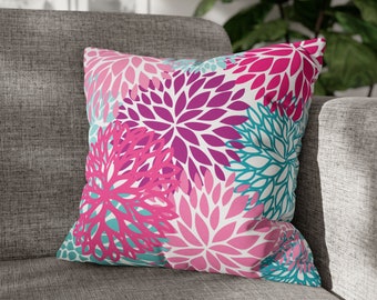 Flower Pillows Turquoise Pink Throw Pillow Cover Floral Cushion Cover Abstract Flowers Retro Flower Pillow Floral Retro Spring Summer Decor