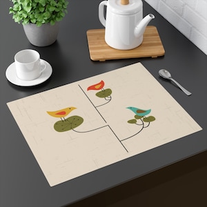 Mid Century Modern Bird Placemat Retro Atomic Scandinavian Table Mat Abstract Birds Kitchen Decor Boho Dining Table Setting