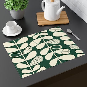 Scandinavian Placemats Dark Green Mid Century Modern Stem Placemat Abstract Dining Table Decor Retro 60 50s Vintage Accessorie MCM Placemats