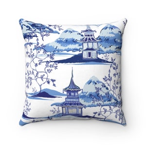 Blue Pillow Cover Chinoiserie Pillow Cover Throw Pillow Blue Cushion Blue Pillow Navy Accent Pillow Blue Chinoiserie