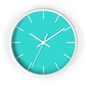 Turquoise Wall Clock Classic Minimalist Modern Silent Clock Wooden Turquoise Wall Decor Kitchen Bedroom Living Room Custom Personalized