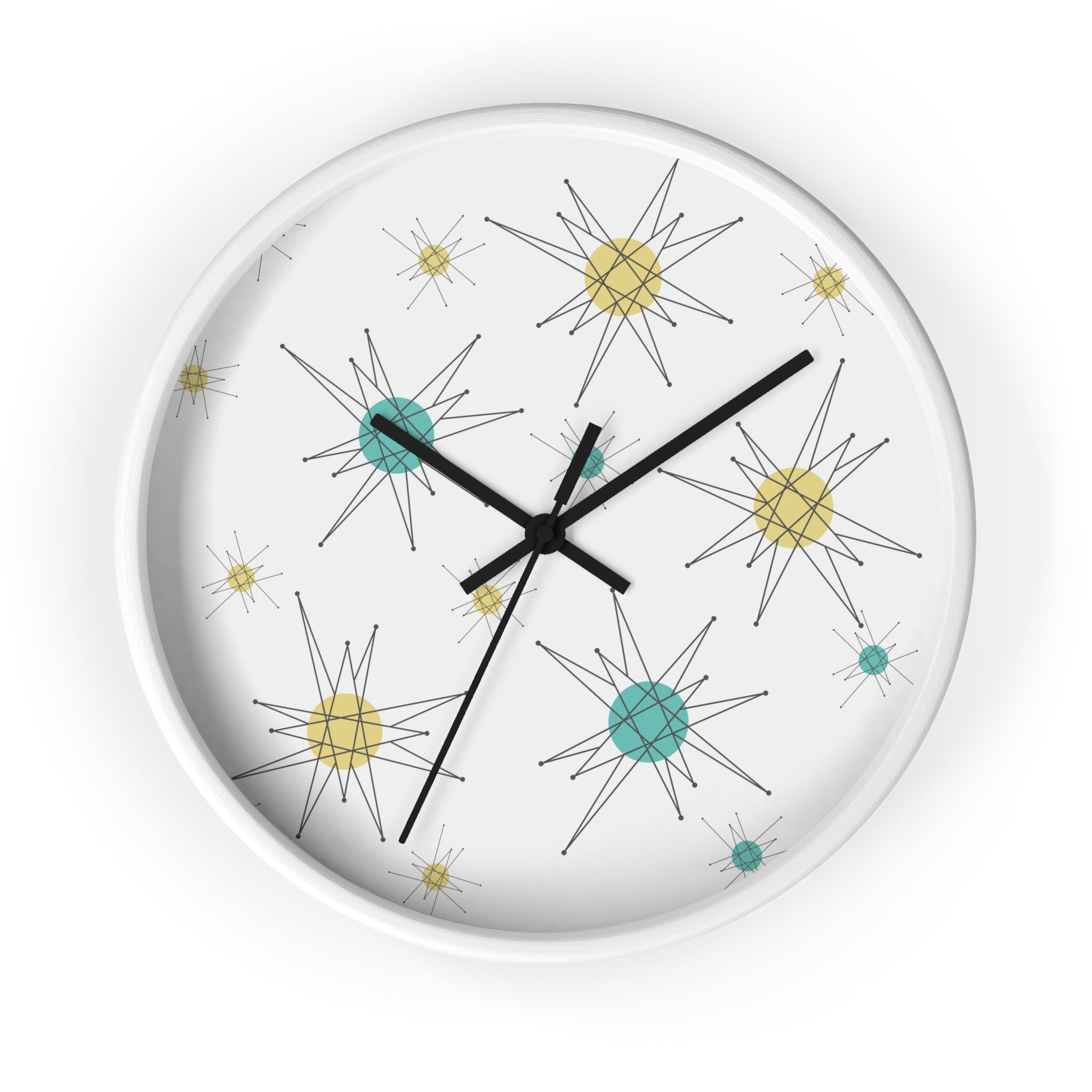 Wall Clock Mid Century Modern 50s 60s Retro Wall Clock Atomic Kitchen ...