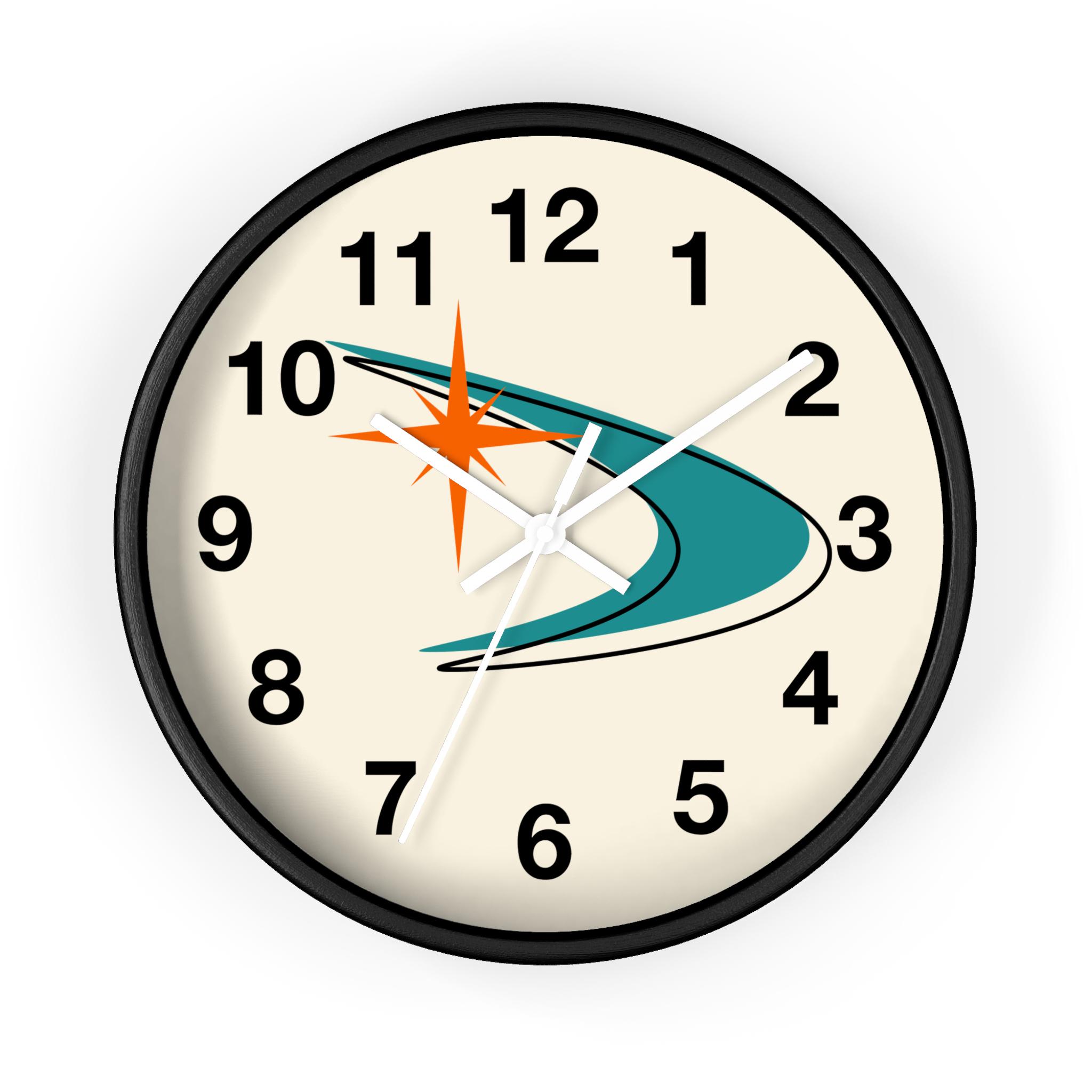 Mid Century Modern Wall Clock, Retro 1950s Atomic Starburst Clock