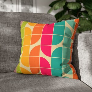 Mid Century Pillow Orange Retro Pillow Cover Geometric Pillow Cover Abstract Throw Pillow Multicolor Retro Decor