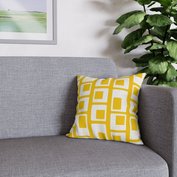 Mustard Throw Pillow Cover Yellow And White Abstract Cushion Mid-Century Modern Home Decor MCM Decorative Pillows Retro Pillow Case Mid MOD