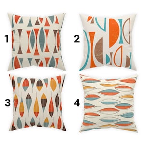 Mid Century Modern Throw Pillow Cover Blue Orange Leaf Pillow Case MCM Home Decor Geometric Throw Pillow 60s 70s Vintage Abstract Cushion