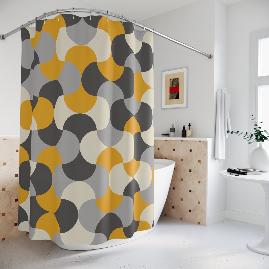 Shower Curtain Retro Mid Century Modern Bathroom Curtain Mustard Yellow