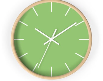 Pistachio Green Wall Clock Classic Minimalist Wall Clock Wooden Silent Round