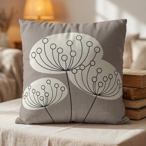 Mid Century Modern Greige Kissenbezug, minimalistisches botanisches Kissen, skandinavisches neutrales Dekor