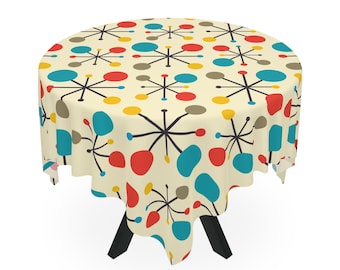 Mid Century Square Tablecloth Atomic Starburst Dining Table Decoration